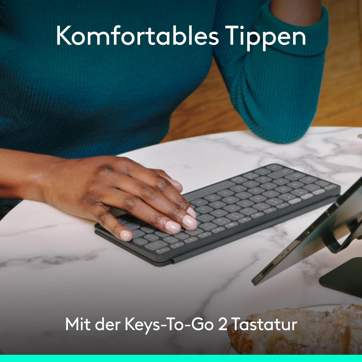 Logitech Keys-to-Go 2 and Mobi Fold, slim keyboard with cover and foldable mouse, lightweight, portable, Bluetooth, for Windows PC, Mac, Android, Chromebook, iPad, DEU QWERTZ - Light Gray & White - 910-007631