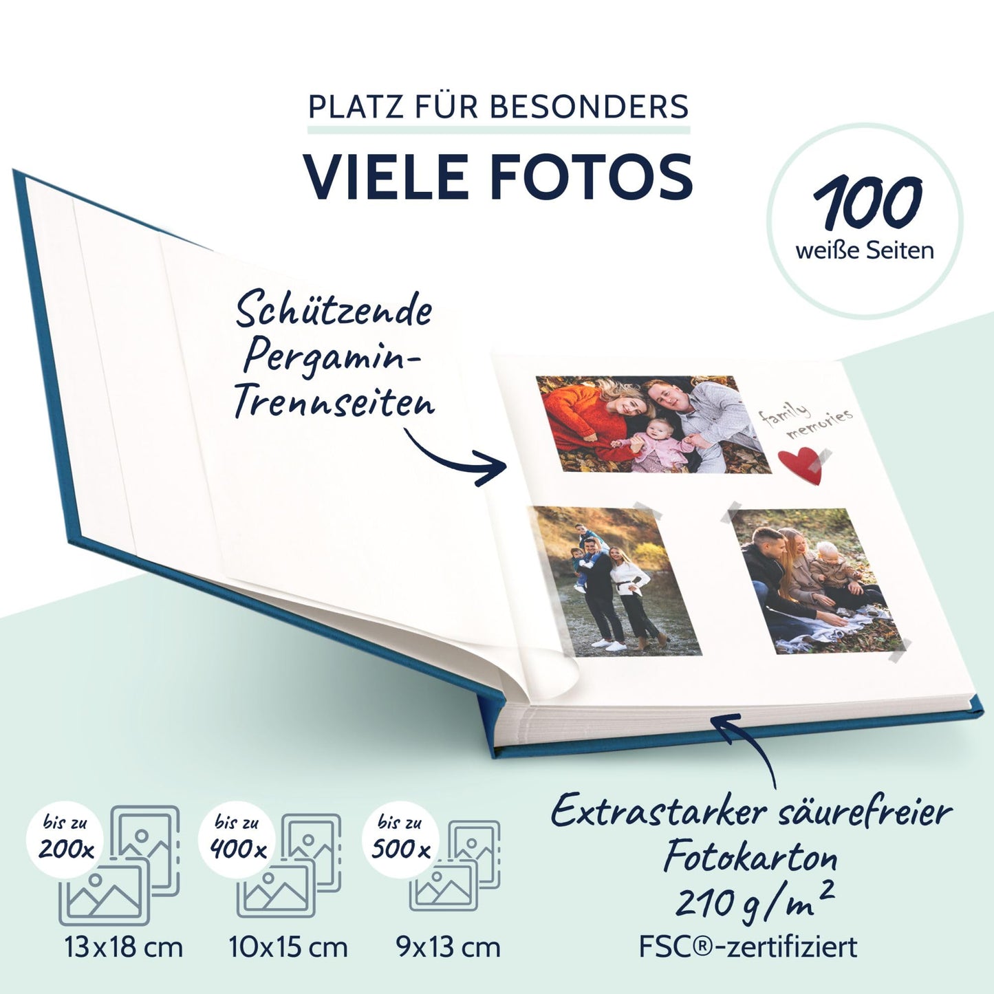 goldbuch 31711 photo album, Summertime, 30 x 31 cm, photo book with 100 white pages & glassine dividers, photo album made of linen, memory album, light blue