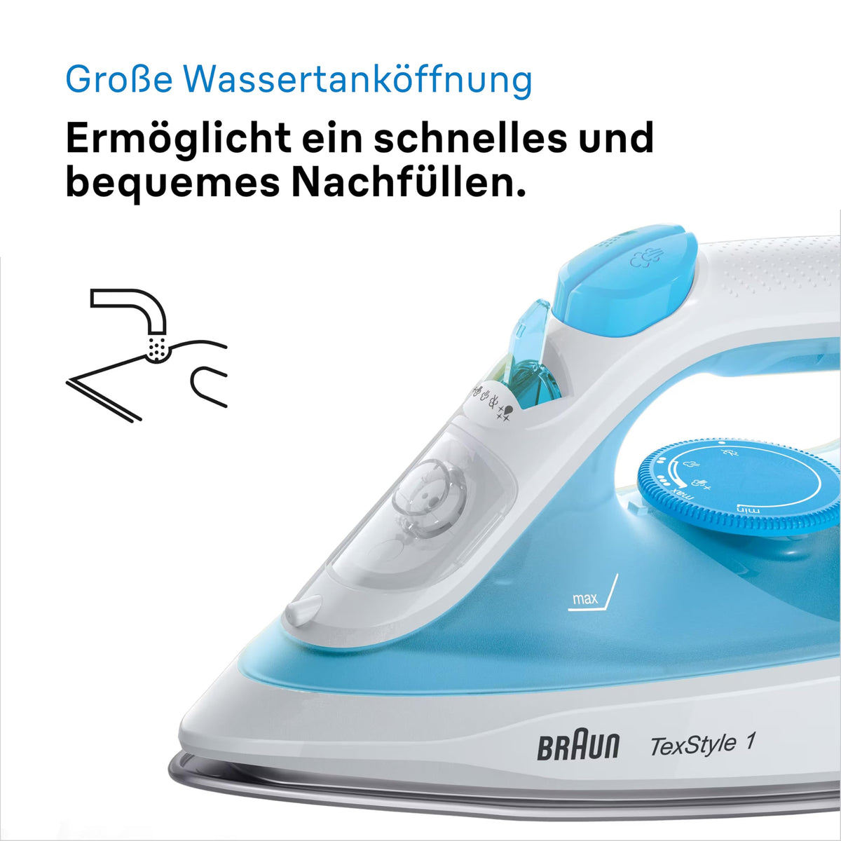 Braun TexStyle 1 Steam Iron SI 1050BL - Iron with SuperCeramic Soleplate, Vertical Steam, 2000 Watts, Blue - SI1050BL