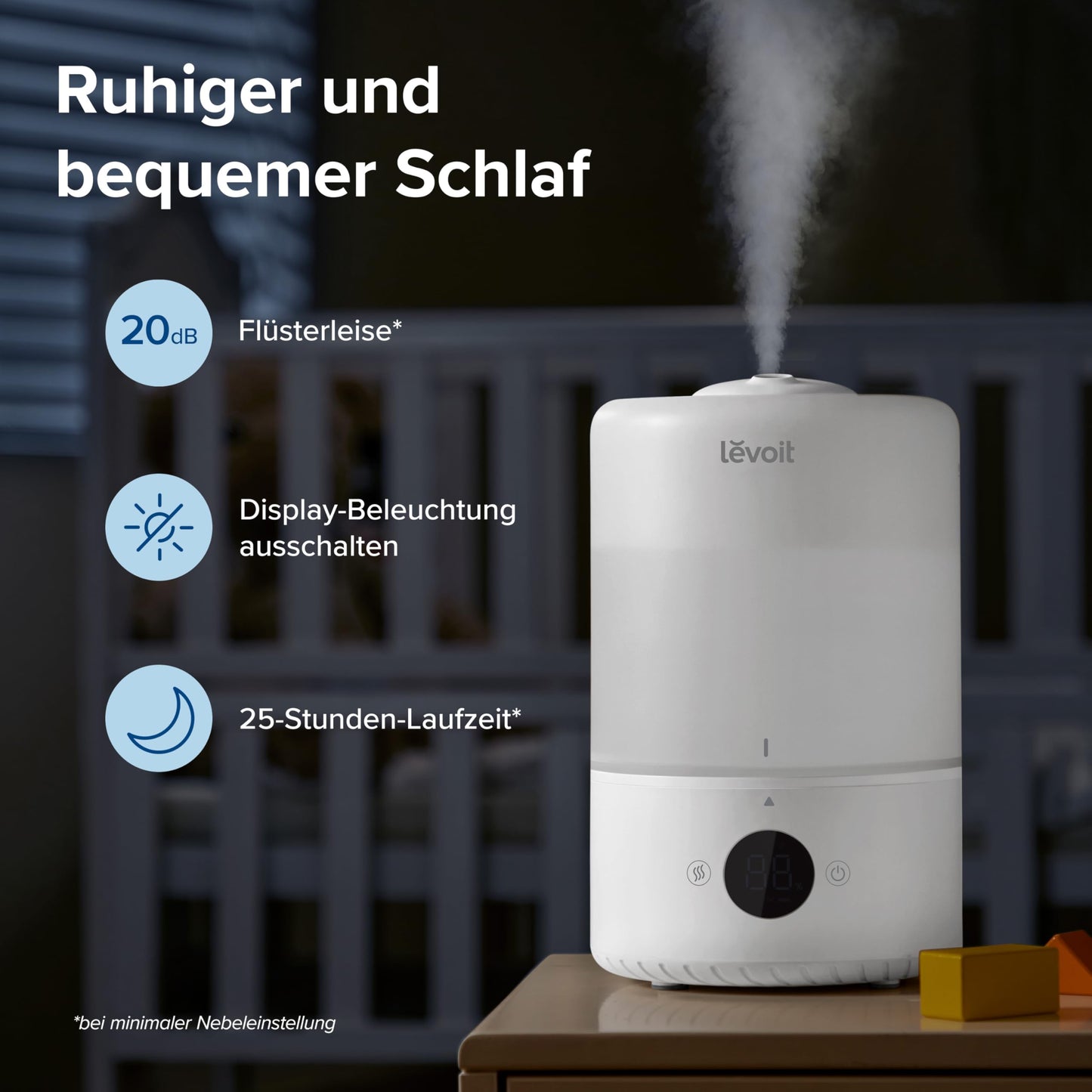 Levoit Smart Humidifier Bedroom, 20dB Quiet, Top-Fill Humidifier for Baby, Humidity Sensor, Room Humidifier with 360° Rotating Nozzle for Children's Room, Plants, 3 L, Cream White - LUH-D302S-WDE