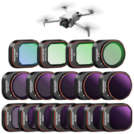 NEEWER filter set compatible with DJI Mini 4 Pro, ND16/32/64/128/256/512/1000 ND16/PL, ND32/PL, ND64/PL, ND128/PL, ND256/PL, UV, CPL, LPR, Black Diffusion 1/4 filter for a cinematic fog effect - 10103579