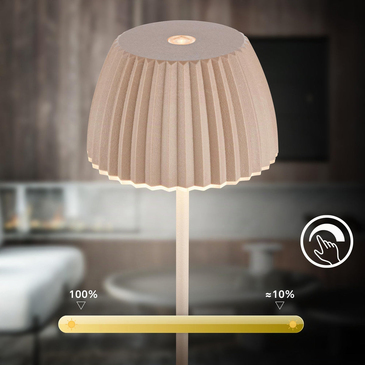 BRILONER - 2-piece set of Riffle Mini LED table lamps, wireless, IP44 with light edge, 8.5x20 cm, touch dimmer, rechargeable battery, bedside lamp, LED lamp, battery lamp, German Design Award Winner 2025, Beige - 7685021