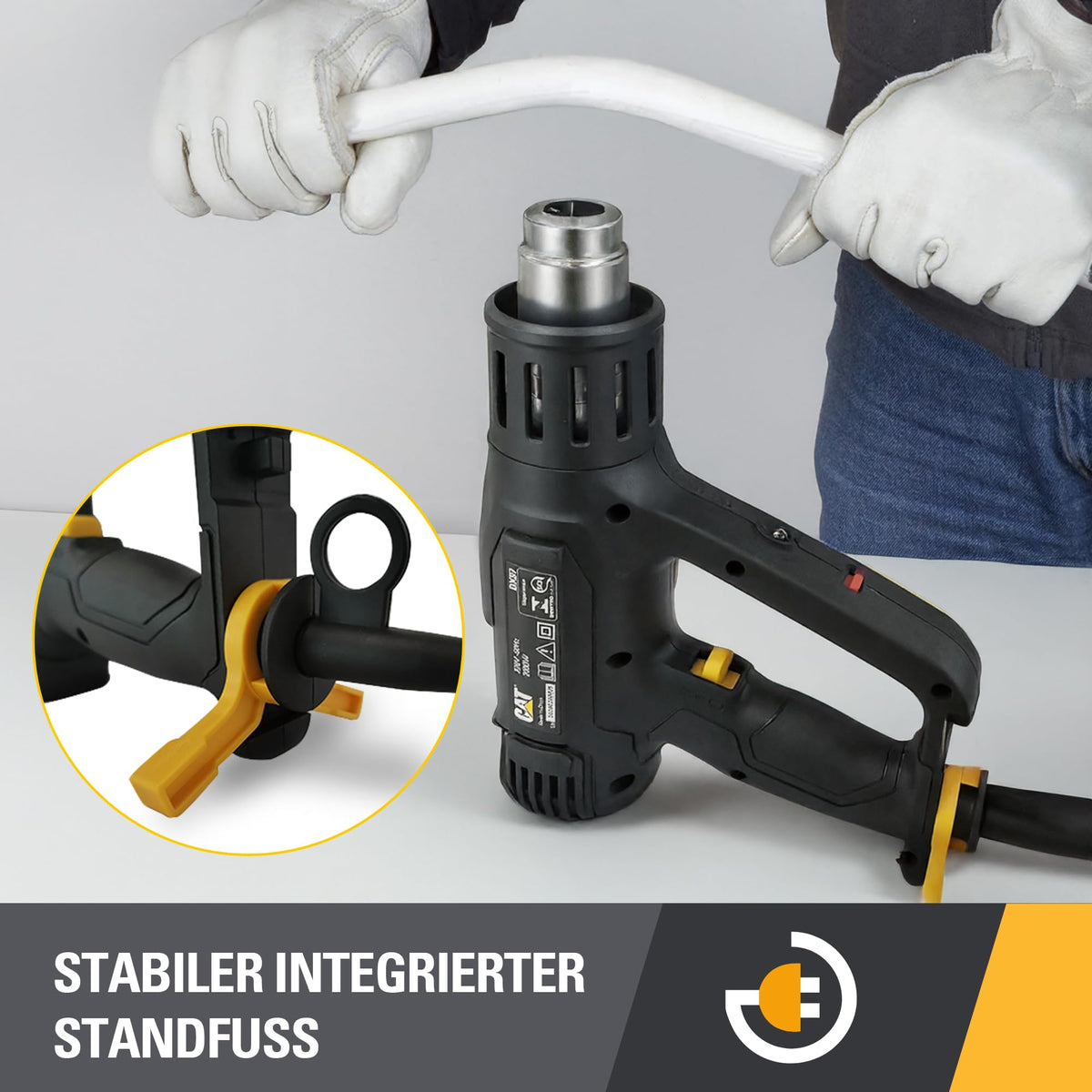 CAT DX87 Hot Air Gun 2000W, with LCD display, stepless temperature adjustment 50–600°C, 2 airflow levels, LED light, includes 5 nozzles & scraper (for professional applications)