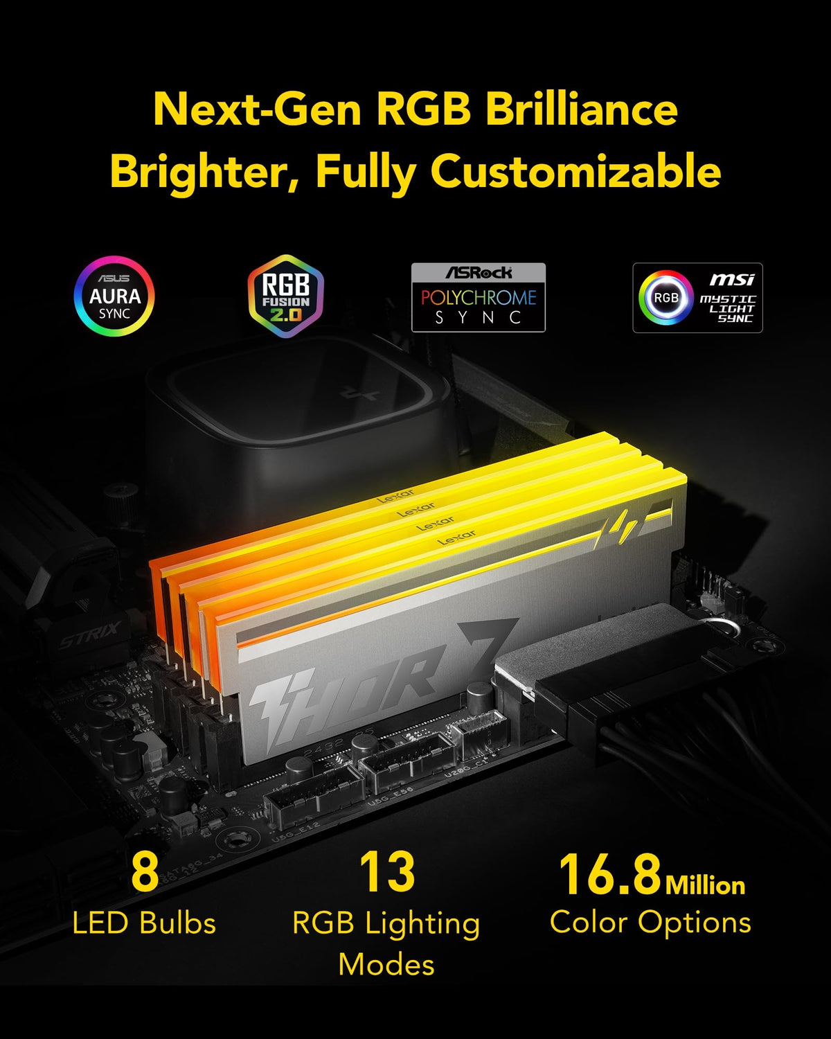 Lexar THOR Z Series RGB DDR5 RAM 32GB Kit (2x16GB) 6000 MHz CL36, DRAM 288-Pin UDIMM Desktop Memory, High Performance Gaming Computer Memory Supports Intel XMP 3.0/AMD Expo, On-Die ECC, 1.4V Silver - LD5U16G60C36EV-RGD