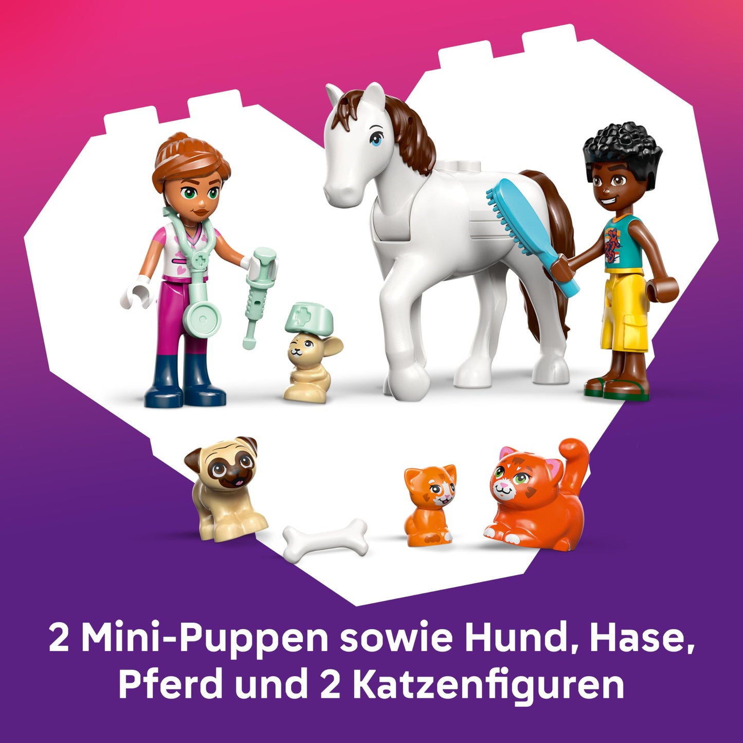 LEGO Friends Animal Clinic - educational toy with horse stable, 2 mini dolls, dog, rabbit & cat figure plus accessories - birthday gift for girls aged 4 and over - 42696