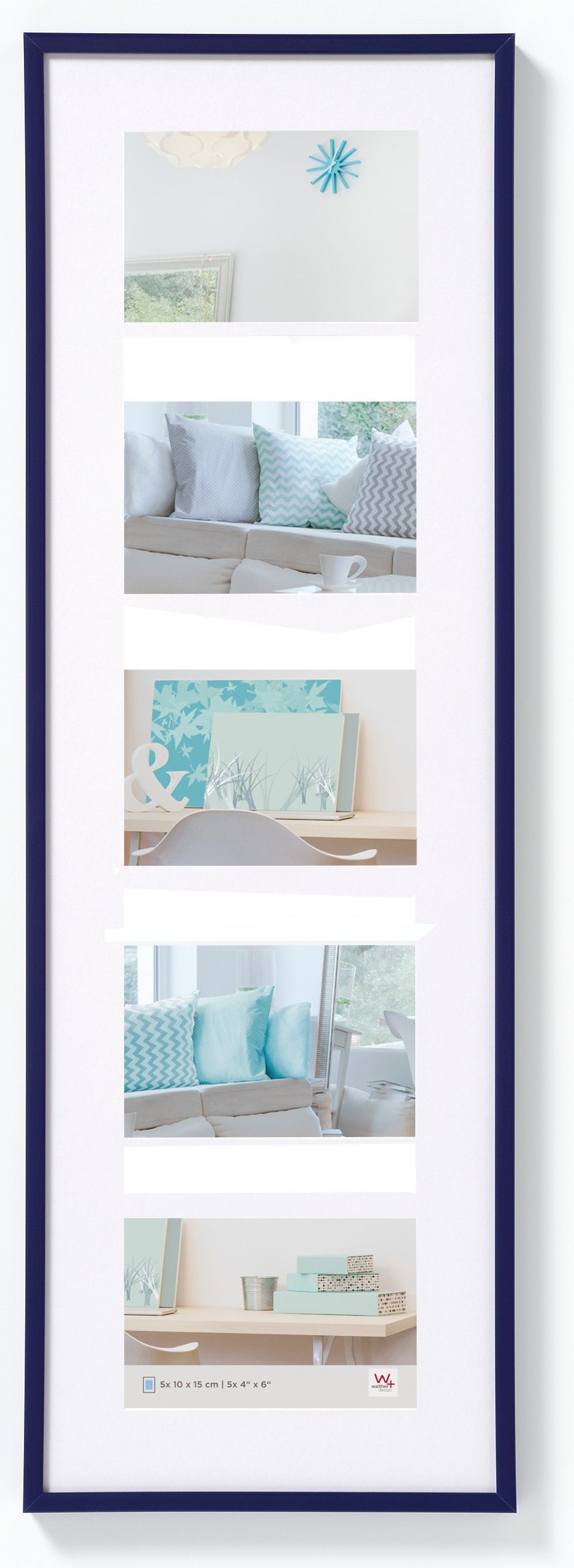 walther design picture frame blue 5X 10x15 cm gallery with passe-partout, New Lifestyle plastic frame KV515L