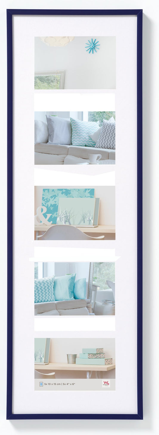 walther design picture frame blue 5X 10x15 cm gallery with passe-partout, New Lifestyle plastic frame KV515L