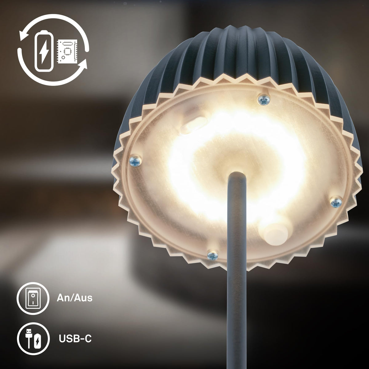 BRILONER - Riffle LED Floor Lamp Wireless IP44 with Touch, Dimmable, Memory Function, Replaceable Battery, Floor Reading Lamp, Living Room Lamp, German Design Award Winner 2025, 19x124 cm, Anthracite - 1238015