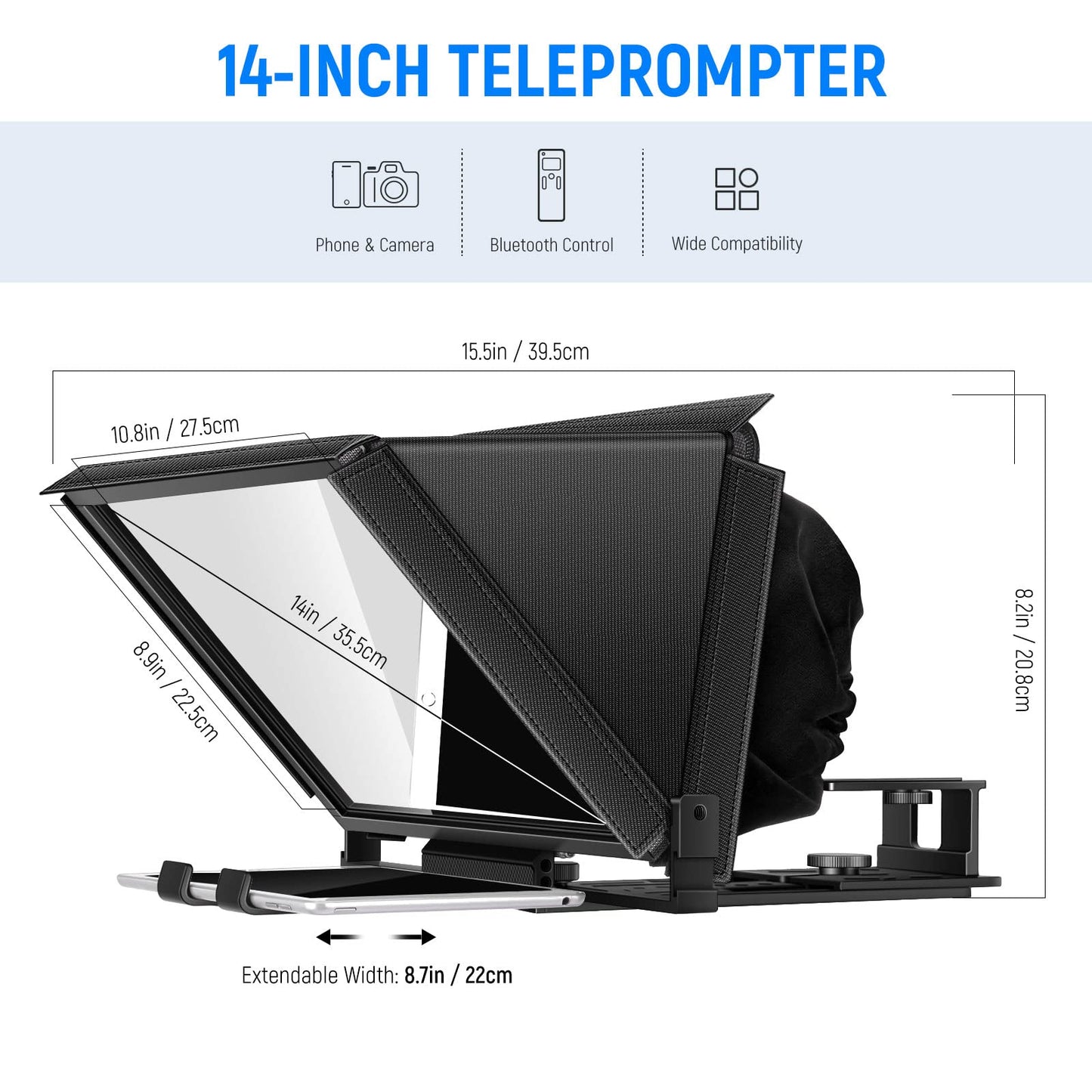 NEEWER X12 aluminum alloy teleprompter with RT-110 remote control and app control, compatible with iPad, iOS/Android tablet, smartphone, DSLR camera, complete metal construction with carrying case
