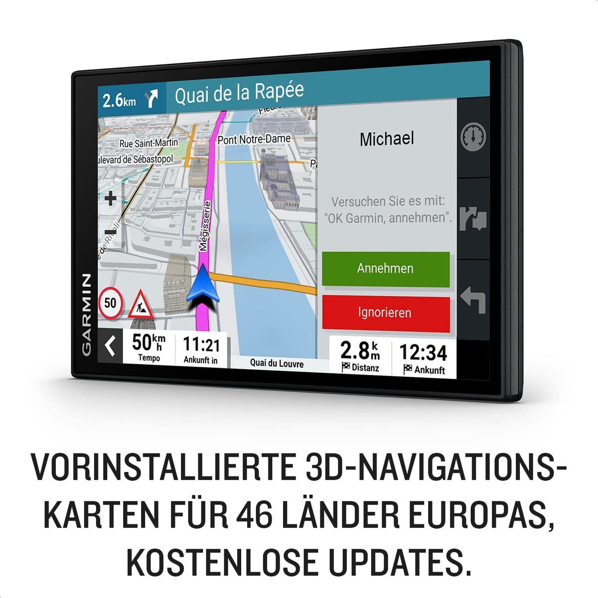 Garmin DriveSmart 66 MT-S – Navigation device with a bright 6-inch (15.2 cm) HD display, 3D European maps with environmental zones, real-time traffic information via Garmin Drive App, voice and driver assistance. - 010-02469-10