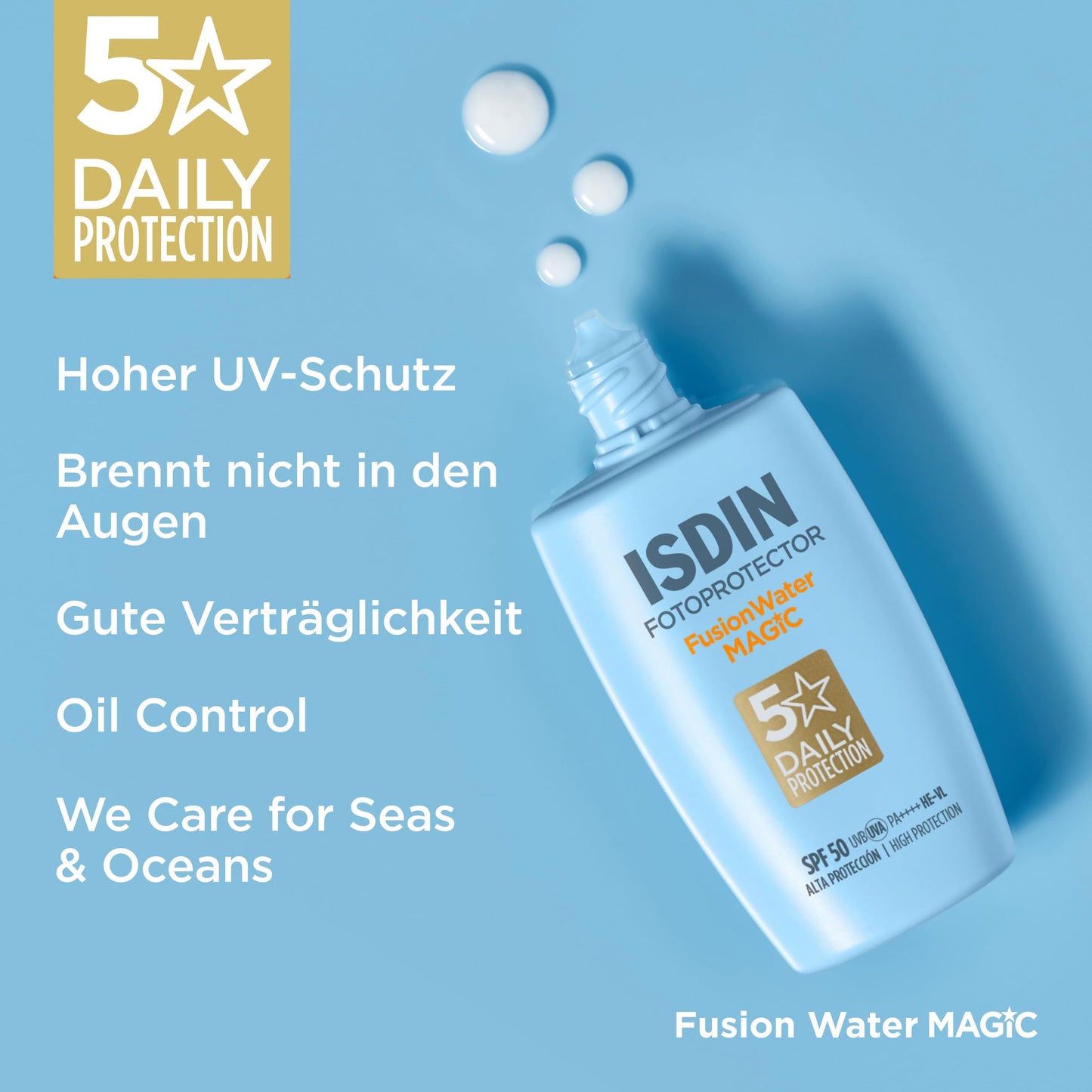 ISDIN Fusion Water Magic SPF 50 Sun Cream Face - Daily Sun Protection & Moisture - Ultralight, Instantly Absorbed, 50ml - 8470001748577