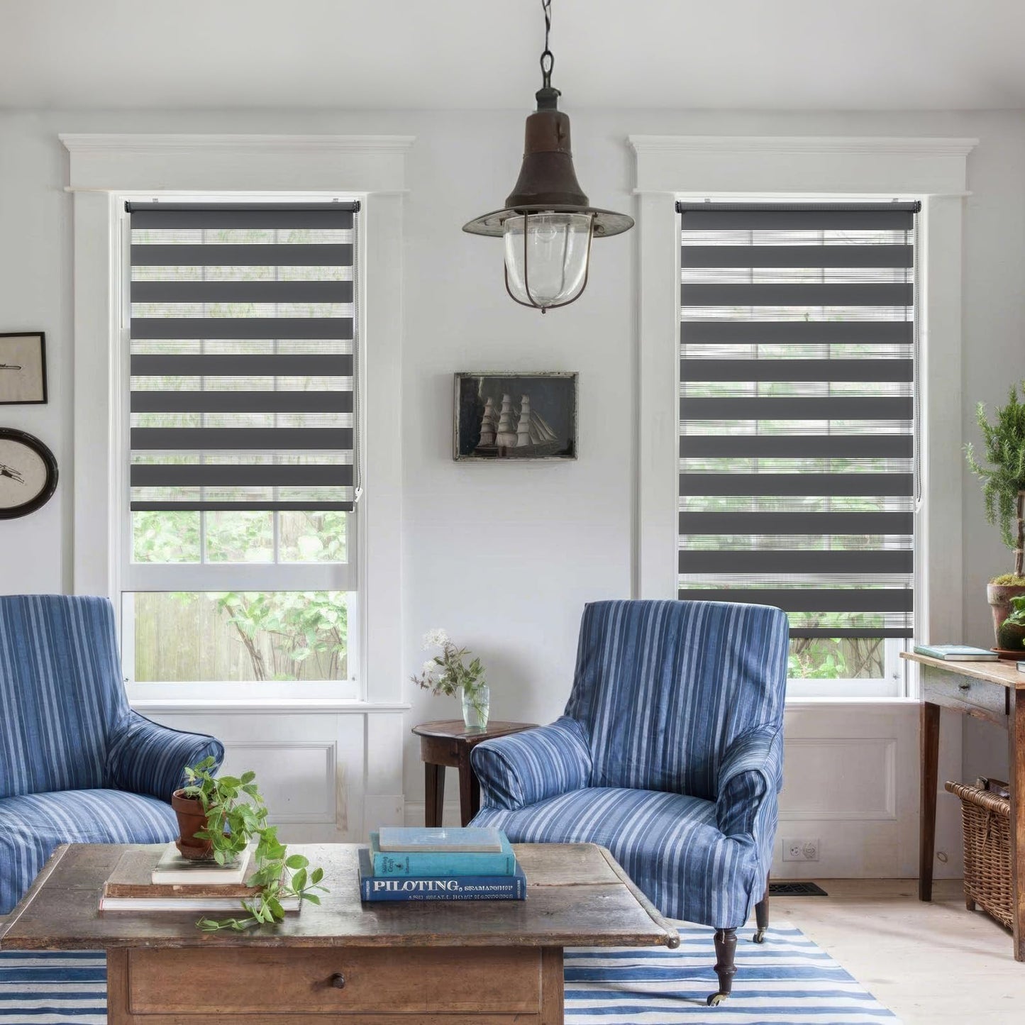 Sekey double roller blind Klemmfix without drilling for windows, double roller blind 95 cm wide, duo roller blind sun protection, 95x210cm, dark gray - BL-2350