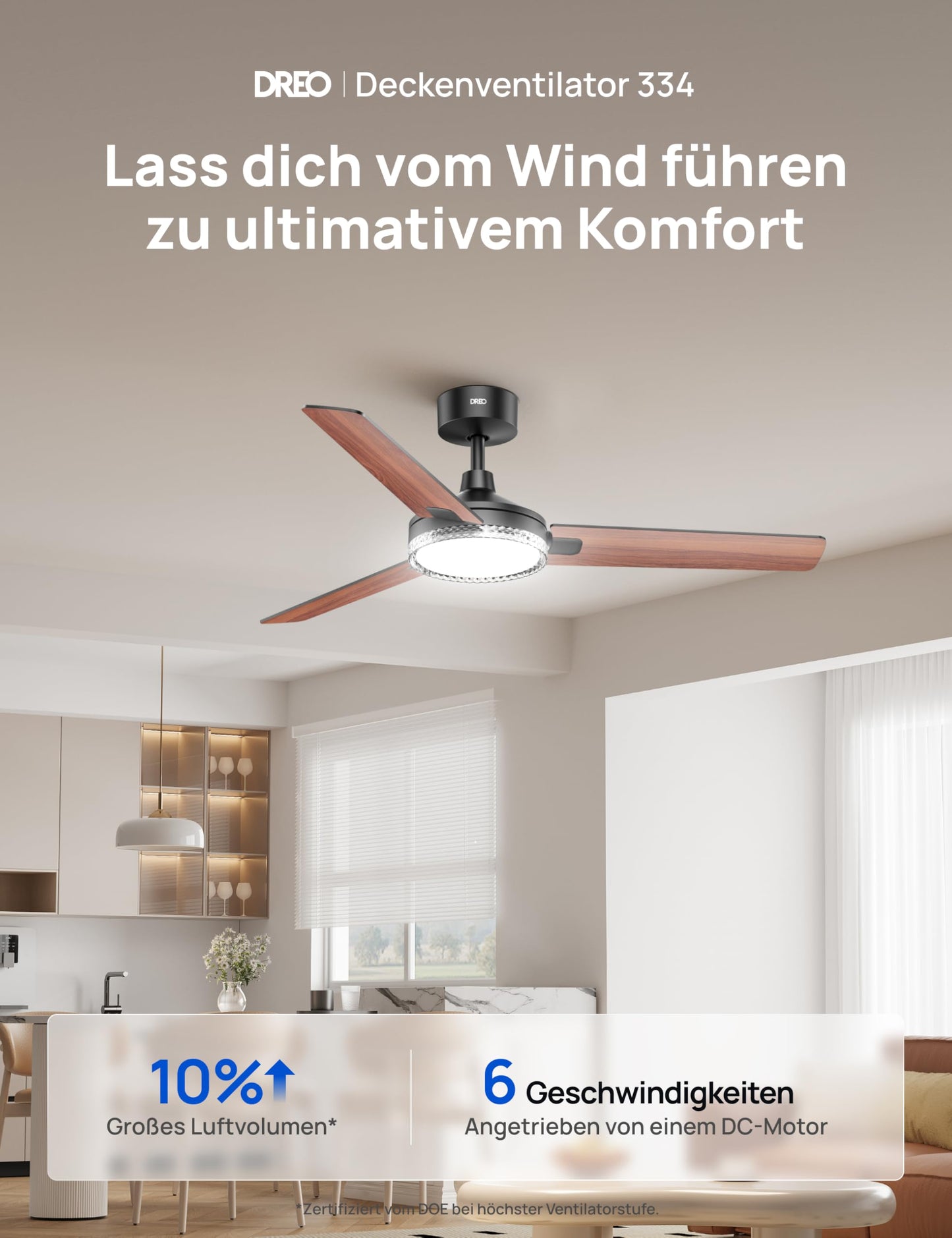 DREO Ceiling Fan with Light and Remote Control, 52" Black Ceiling Fan, 5 CCT Color Temperatures, 6 Level Dimmable, 6 Speeds, Quiet Reversible DC Motor, 1/4/8 Hour Timer - DR-HCF004