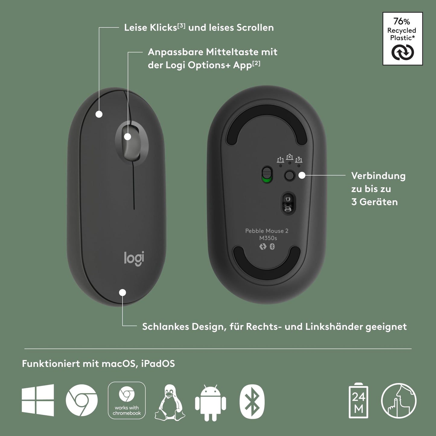 Logitech Pebble Mouse 2 M350s Tonal Rose
