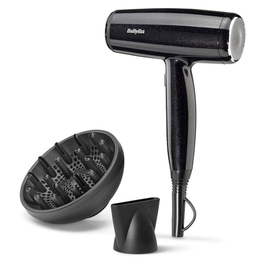 BaByliss Midnight Shine Lightweight Hair Dryer with Diffuser – 2100W Powerful, Elegant Hair Dryer, Ion Technology against Frizz, 3 Heat & 2 Speed Settings, D590DE
