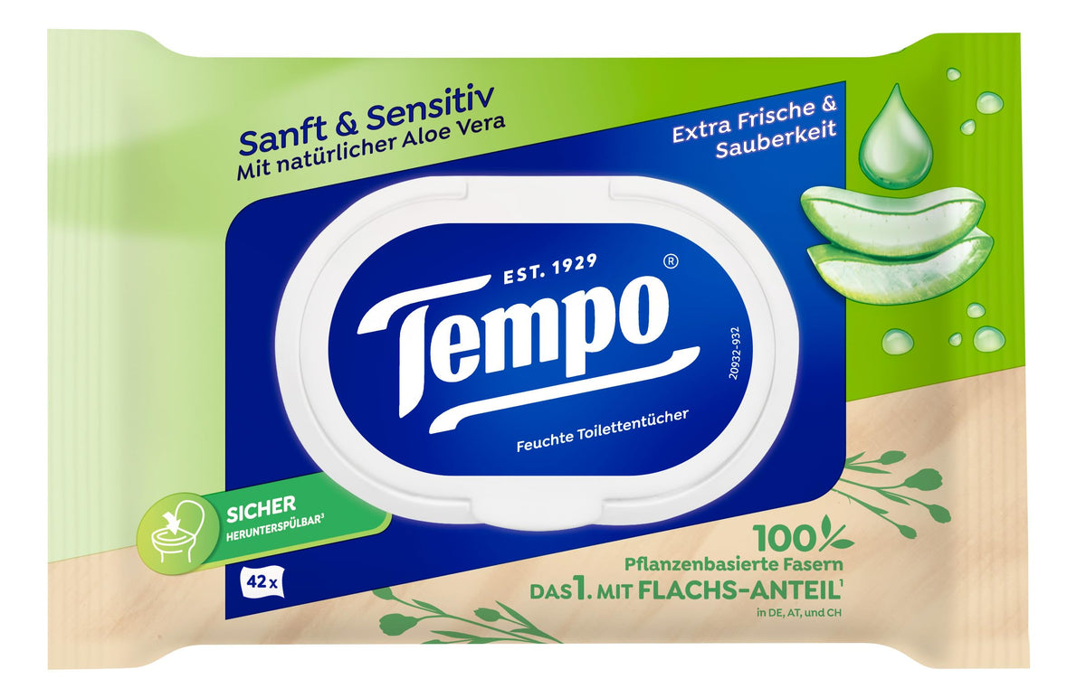 Tempo Feuchte Toilettentücher ''Sanft & Sensitiv'' - Megapack - 16 Pachete cu câte 42 șervețele - Duo Packs - aloe vera naturală - hârtie igienică, testată dermatologic, pH-neutru pentru piele - 836197