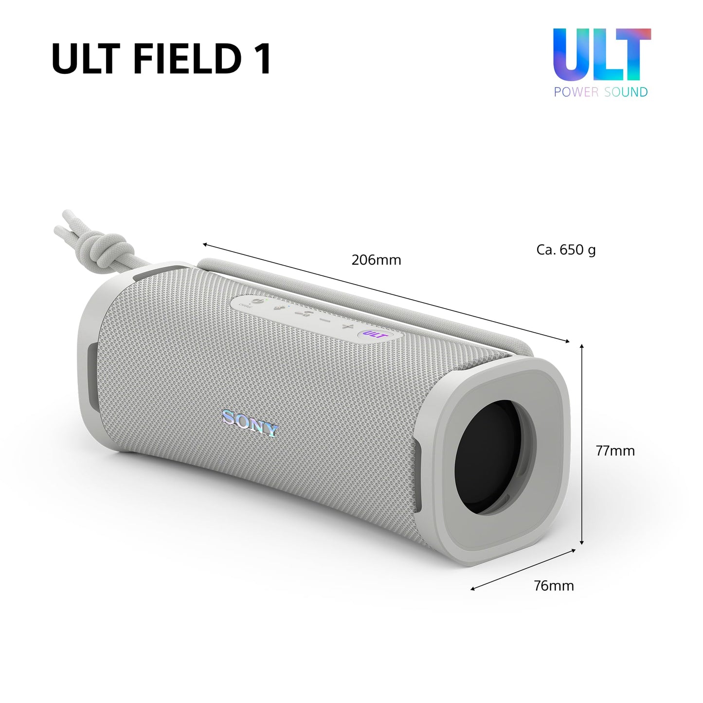 Sony ULT Field 1 - Wireless portable Bluetooth speaker with ULT Power Sound, powerful bass, IP67, waterproof, dustproof, shockproof, 12h battery, clear call quality, outdoor - Off-White - SRSULT10W.CE7