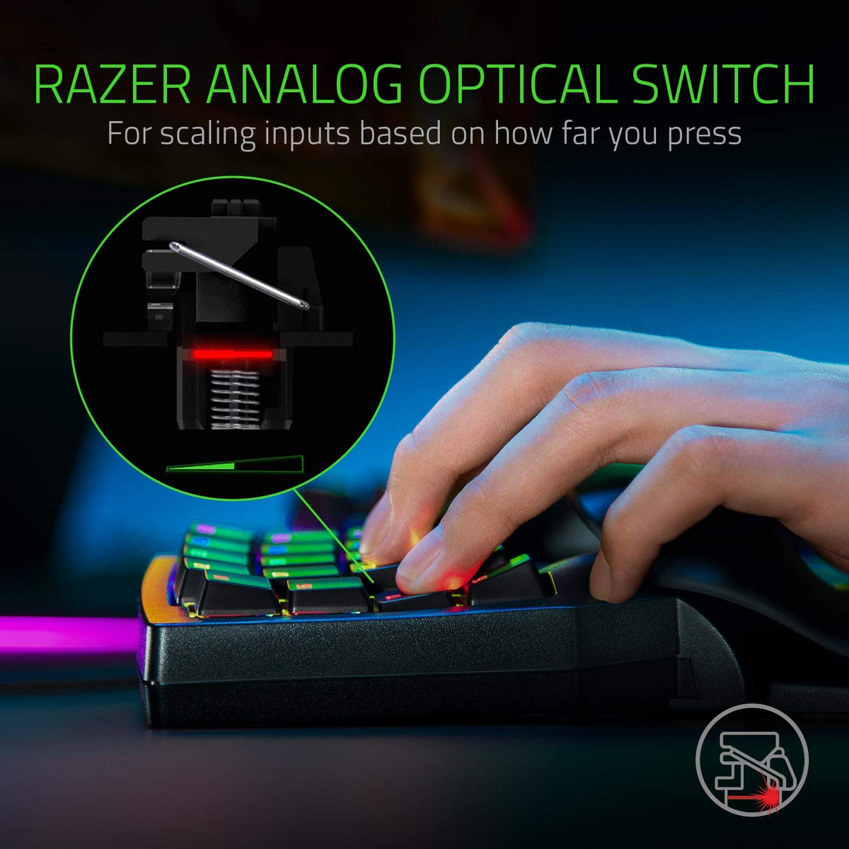 Razer Tartarus Pro - Gaming Keypad (Gamepad with analog-optical keys, 32 programmable keys, adjustable actuation point, profiles, wrist rest, Rapid Trigger) Black - RZ07-03110100-R3M1