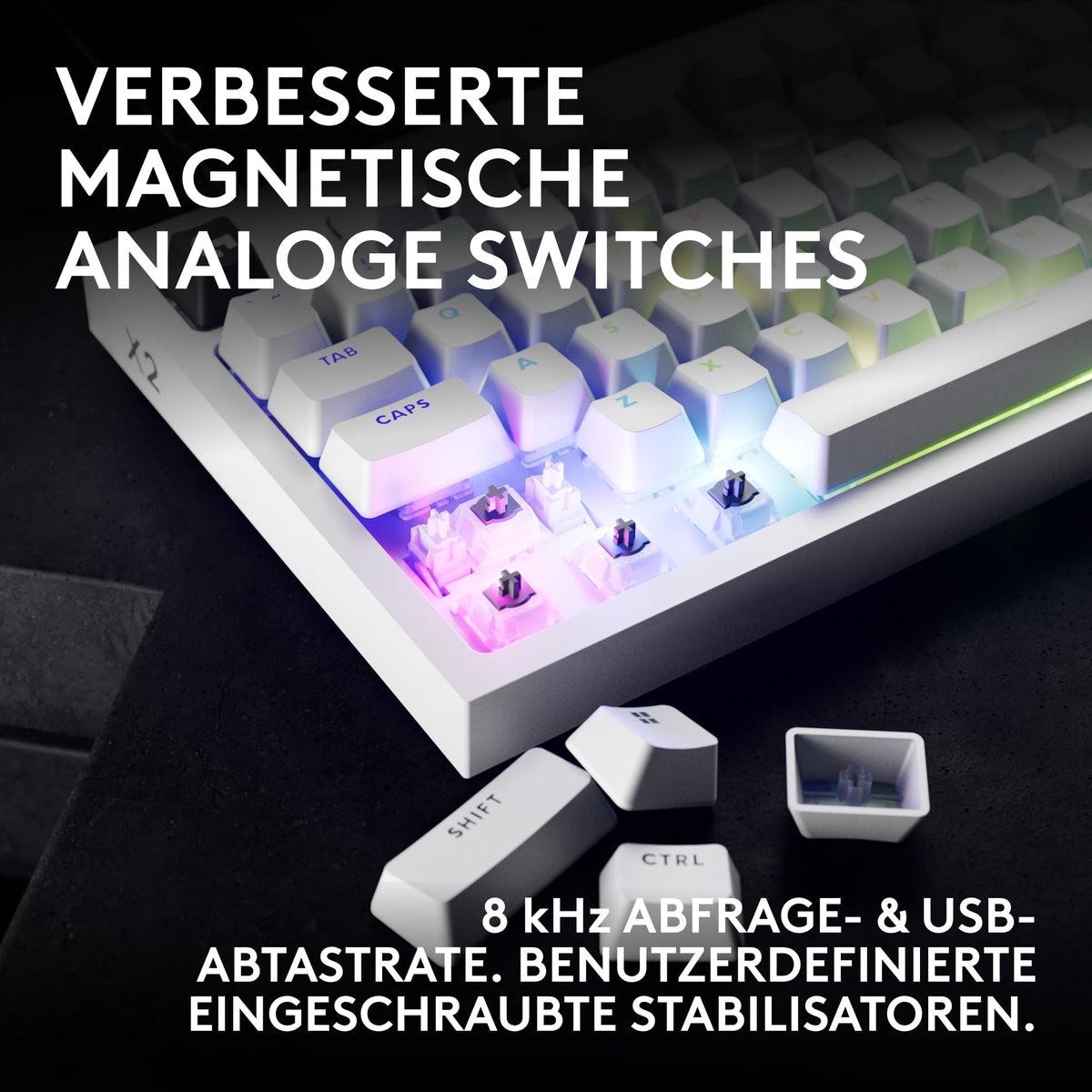 Logitech G PRO X2 Rapid Wired Gaming Keyboard, DEU QWERTZ - White - 920-014093