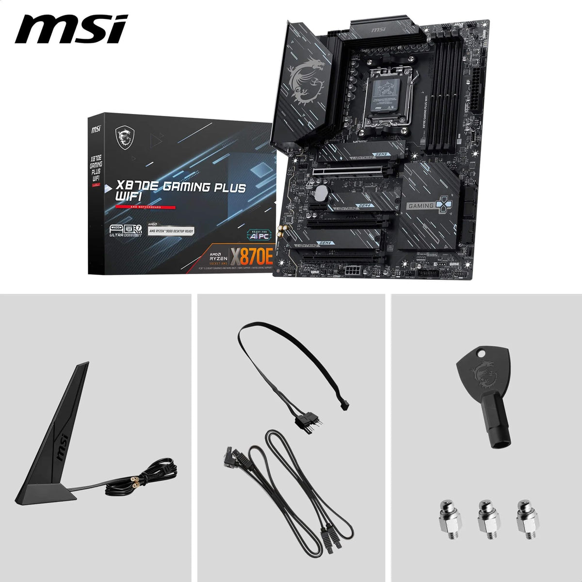 MSI X870E Gaming Plus WiFi Motherboard, ATX - Supports AMD Ryzen 9000/8000 / 7000 processors, AM5-60A SPS VRM, DDR5 Memory Boost 8200+ MT/s (OC), PCIe 5.0 x16 & 4.0 x4, M.2 Gen5, Wi-Fi 7, 5G LAN - 10876985
