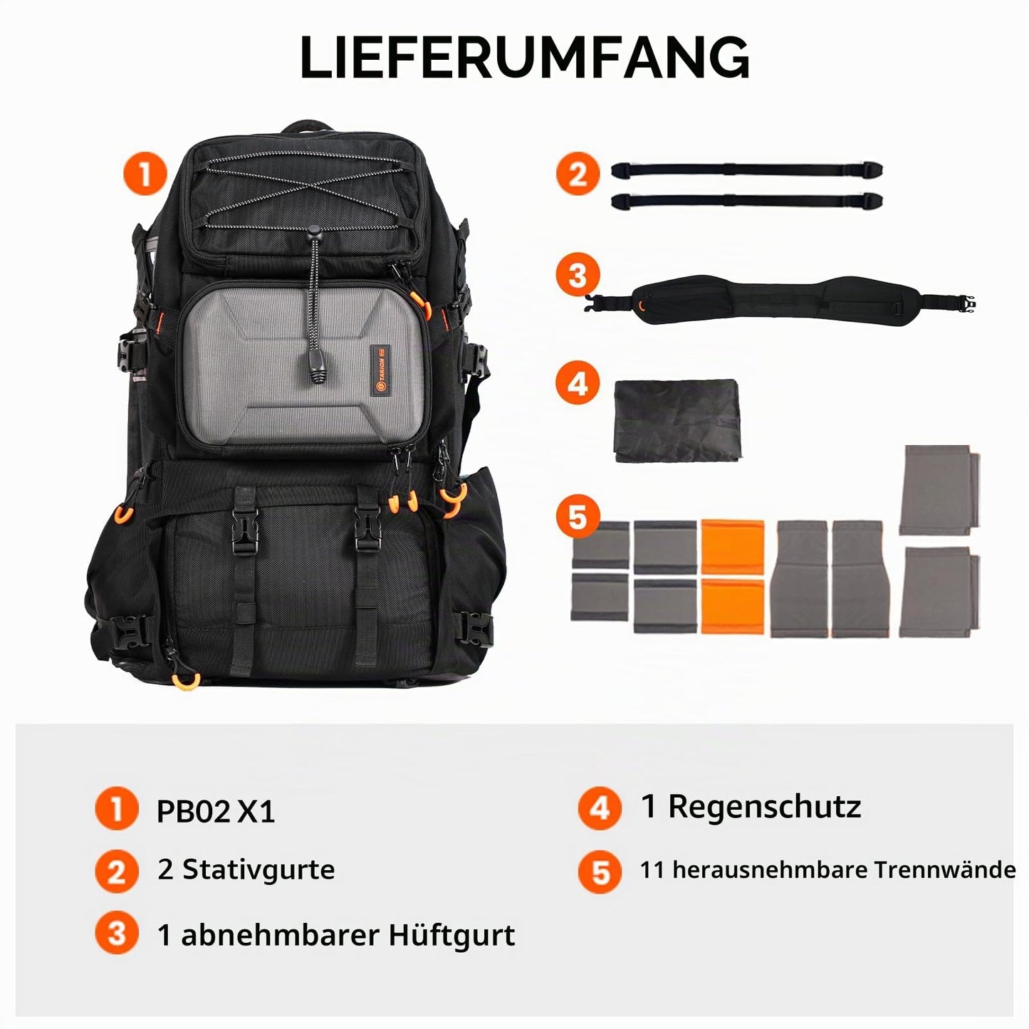 TARION Large camera backpack Camera backpack: Professional DSLR drone backpack with 17.3 inch laptop compartment Hard shell protection made of high-density foam with rain cover Black 30 L - PB02