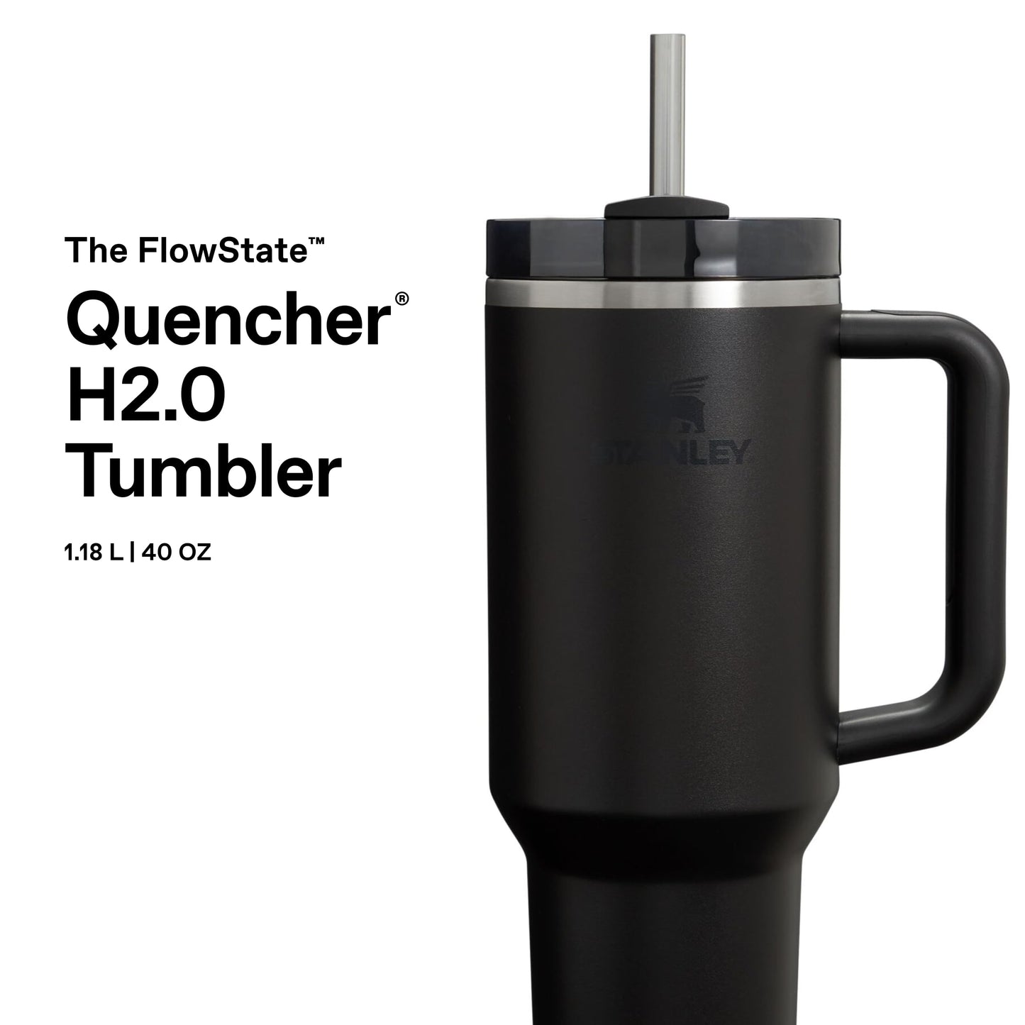 STANLEY 1913 Quencher H2.0 Flowstate Drinking Bottle with Straw 1.2L - Thermo Mug Cools 11 Hours - 48 Hours Ice Cold - Dishwasher Safe - Thermos Bottle BPA Free - Drinking Cup - Black 2.0 - 100000144325