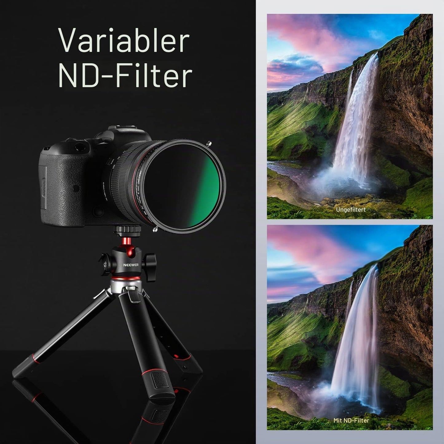 NEEWER 2 in 1 67mm variable ND filter ND2-ND32&CPL filter (circular polarizer) without X marking/30x nano-coated/HD optical glass/ultra-thin aluminum alloy frame/water-repellent/scratch-resistant - 10101185