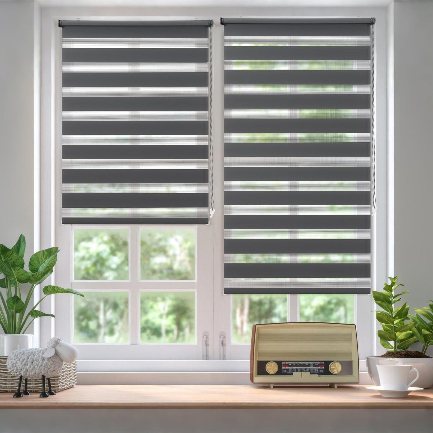 Sekey double roller blind Klemmfix without drilling for windows, double roller blind 115 cm wide, duo roller blind sun protection, 115x130cm, dark gray - BL-2369