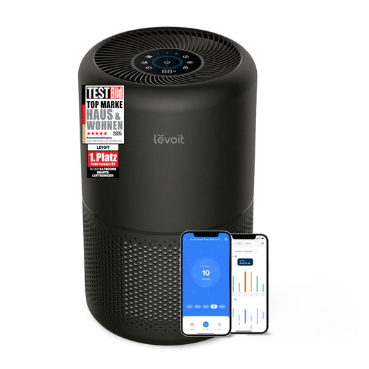 Levoit air purifier with HEPA air filter, CADR 258m³/h for up to 54㎡ smoking rooms, 99.97 percent mold dust pollen animal hair, AirPurifier with air quality display and auto and sleep mode, black - Core