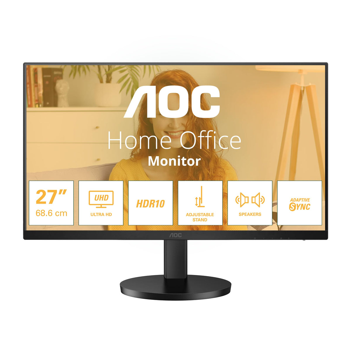 AOC U27B3AF 27-inch UHD Monitor, 60Hz, IPS Panel, 4ms GtG, HDR10, height adjustment, speakers, (3840x2160 HDMI 2X 2.0 DP 1x 1.4) Black