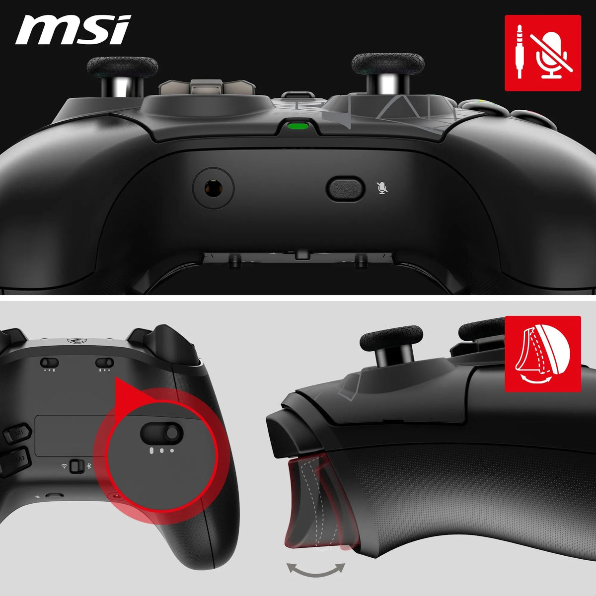 MSI FORCE PRO WIRELESS PC Gamepad Controller - 2.4 GHz, Bluetooth, USB Type-C to A - wired/wireless, 1000mAh Li-Ion battery (48h), Hall effect triggers, quad vibration motors, RGB - S10-43G0130-C54