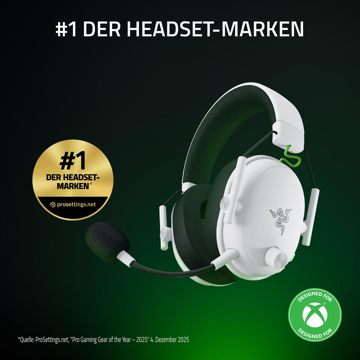 Razer BlackShark V3 Xbox S|X - Wireless E-Sport Headset - Triforce 50mm Drivers - Detachable Wideband Microphone - HyperSpeed 2.4 GHz & Bluetooth - Surround Sound - Xbox/PC | White - RZ04-05410500-R3M1