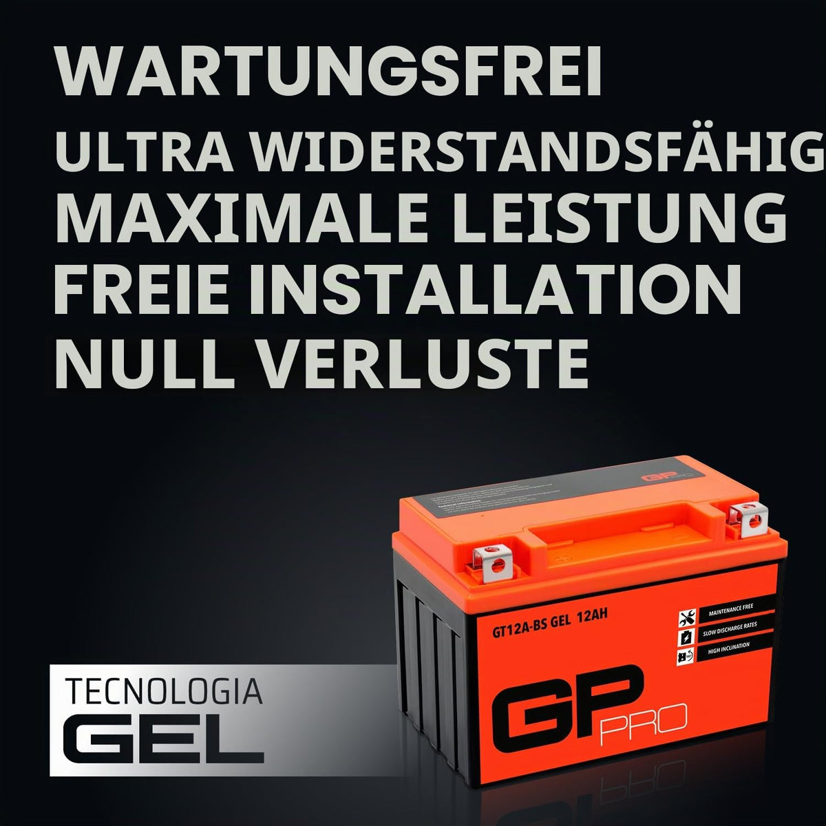 GP-PRO gel battery GT12A-BS 12 V 12 Ah compatible with Piaggio Hexagon LXT - GP-026