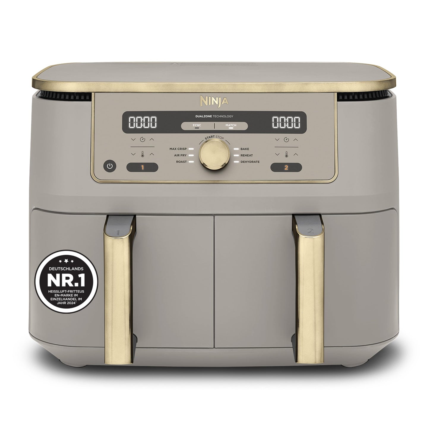 Ninja Dual Zone Digital Air Fryer, 2 Drawer, 6-in-1, Air Fryer, 9.5L, Air Frying, Max Crisp, Roasting, Baking, Reheating, Dishwasher Safe Baskets, Stone/Gold DZ400EUSTGD
