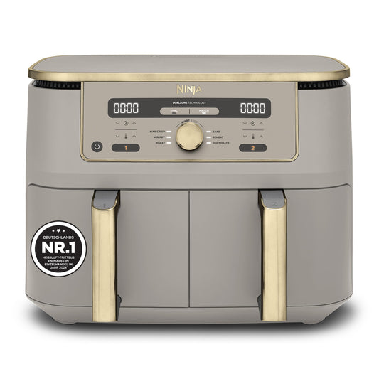 Ninja Dual Zone Digital Air Fryer, 2 Drawer, 6-in-1, Air Fryer, 9.5L, Air Frying, Max Crisp, Roasting, Baking, Reheating, Dishwasher Safe Baskets, Stone/Gold DZ400EUSTGD