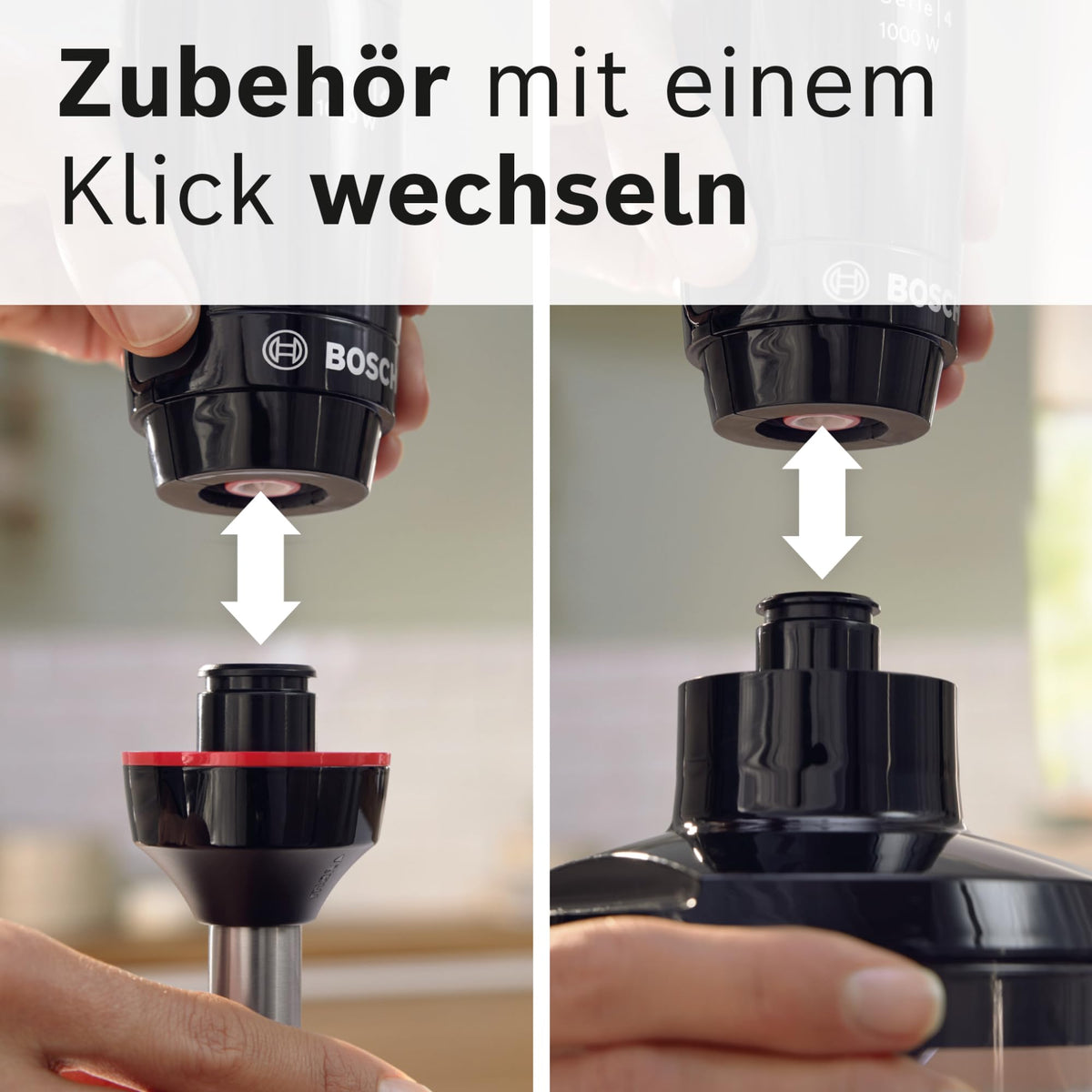Bosch ErgoMaster Series 4 Hand Blender, with chopper, mixing/measuring cup, stainless steel blades, durable, wear-free ceramic coupling, 1000 Watts, black, MSM4B620