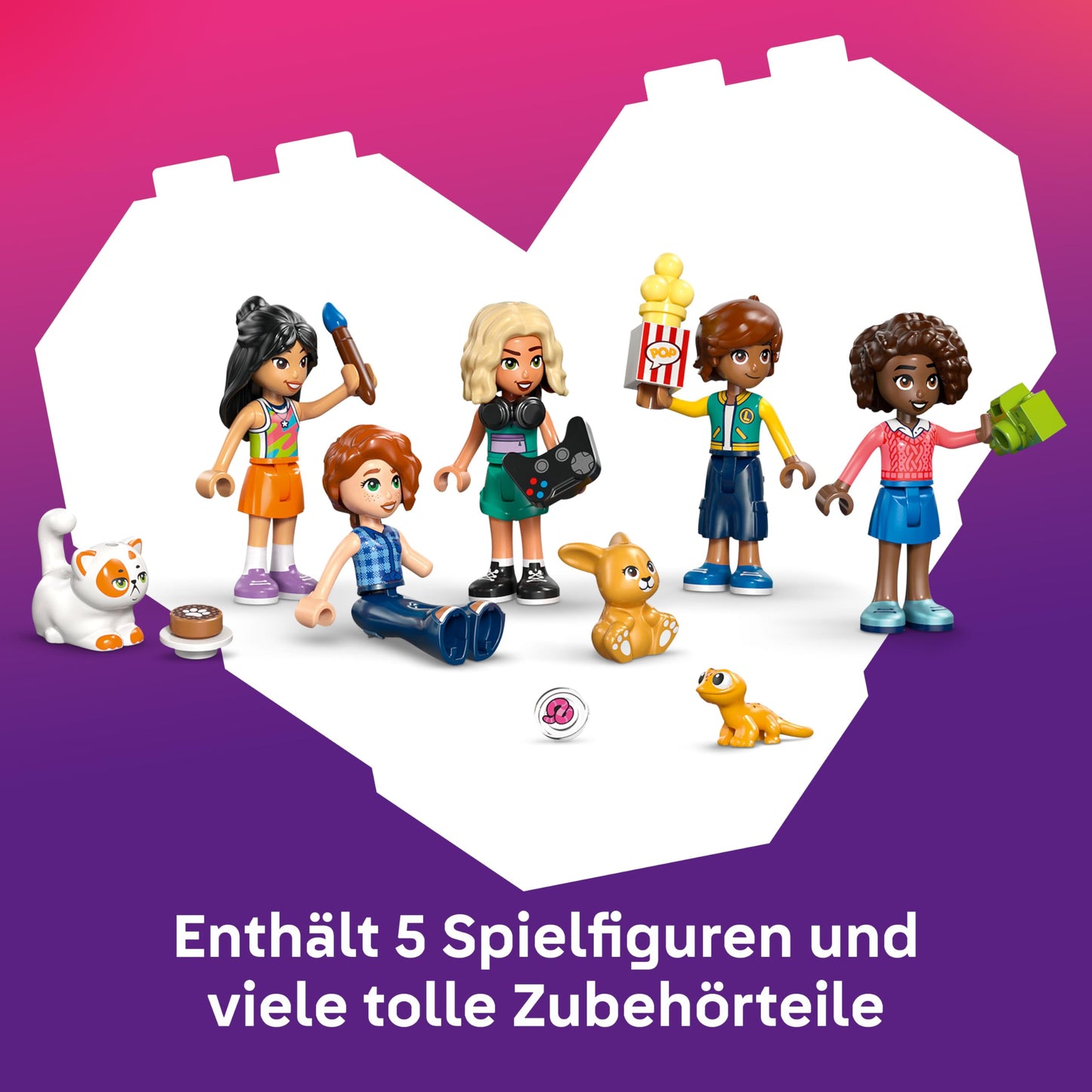 LEGO Friends Heartlake City Clubhouse of Friends - Miniature playset with 5 mini dolls, 3 animal figures including toy cat & accessories - Birthday gift for girls aged 8 and up - 42689