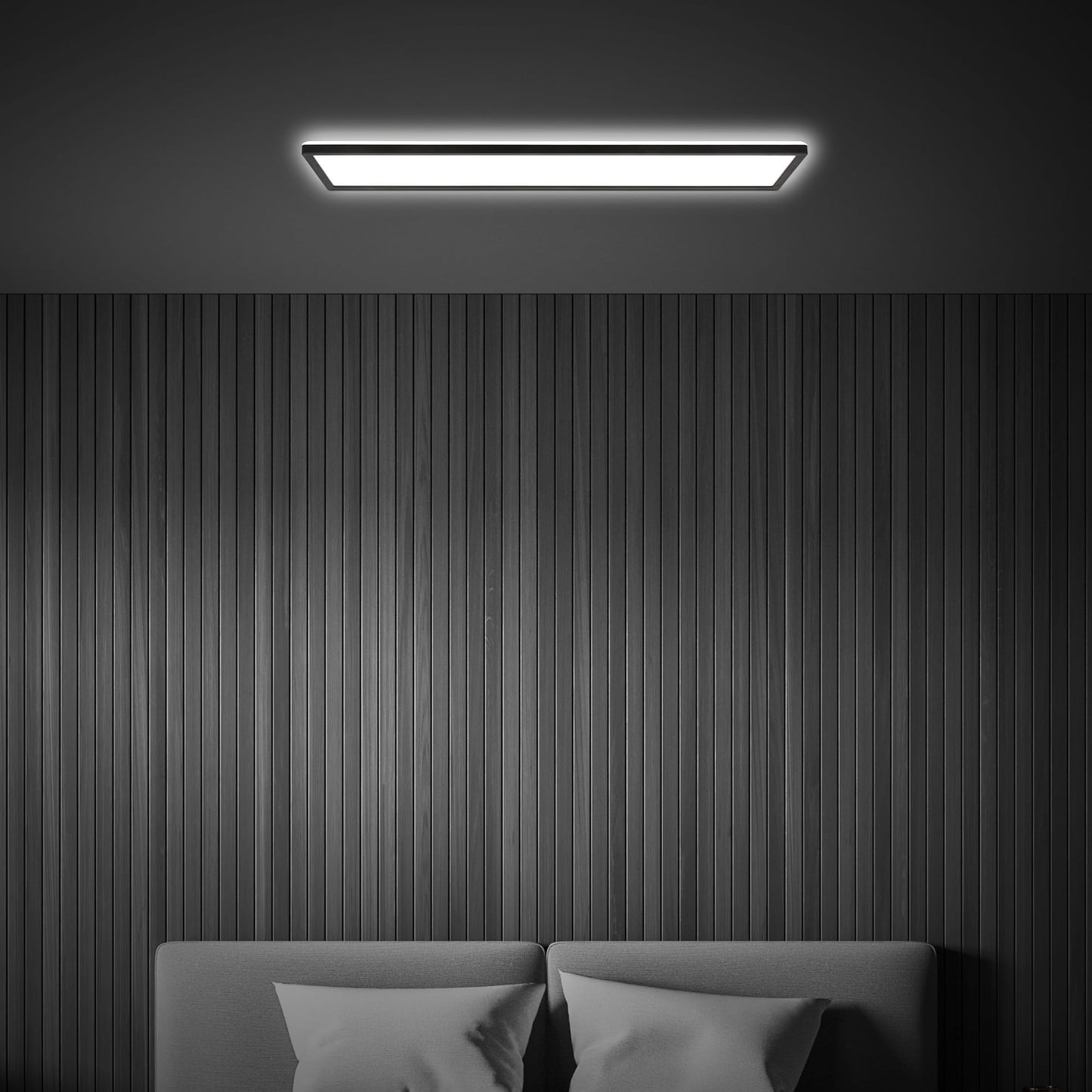 BRILONER - LED ceiling lamp 98cm with indirect light, 3cm flat, 36W 4800lm, neutral white light, lamp, ceiling light, living room lamp, LED panel, kitchen lamp, ceiling lighting, 98x20cm, black - 7519415