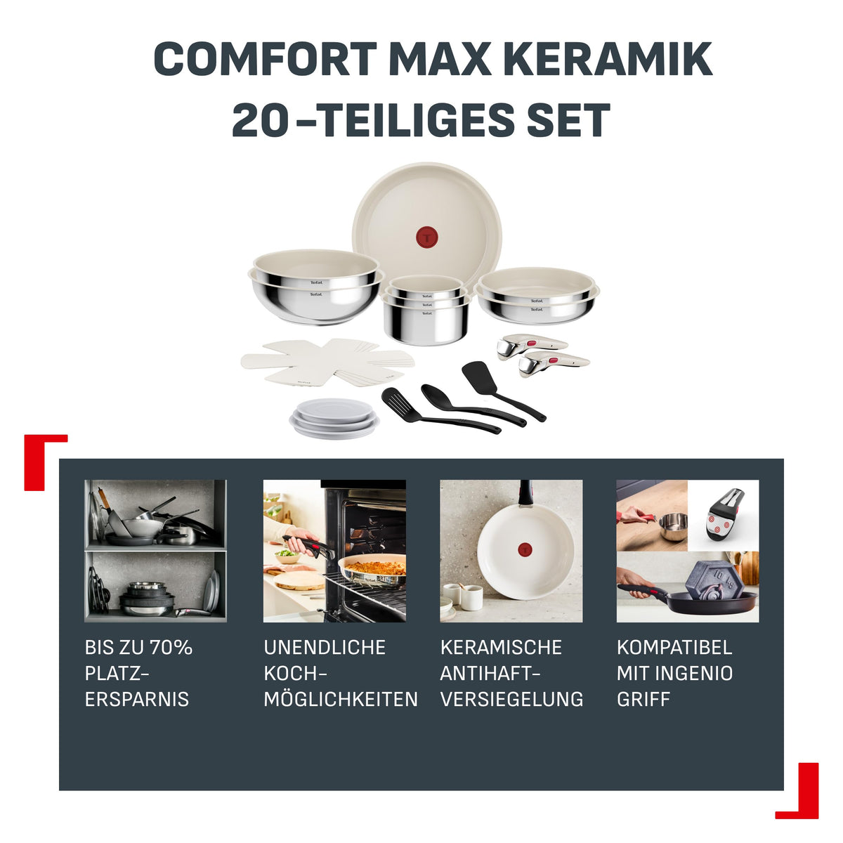 Tefal Ingenio Comfort Max 20-piece Ceramic Cookware Set - L885SK44