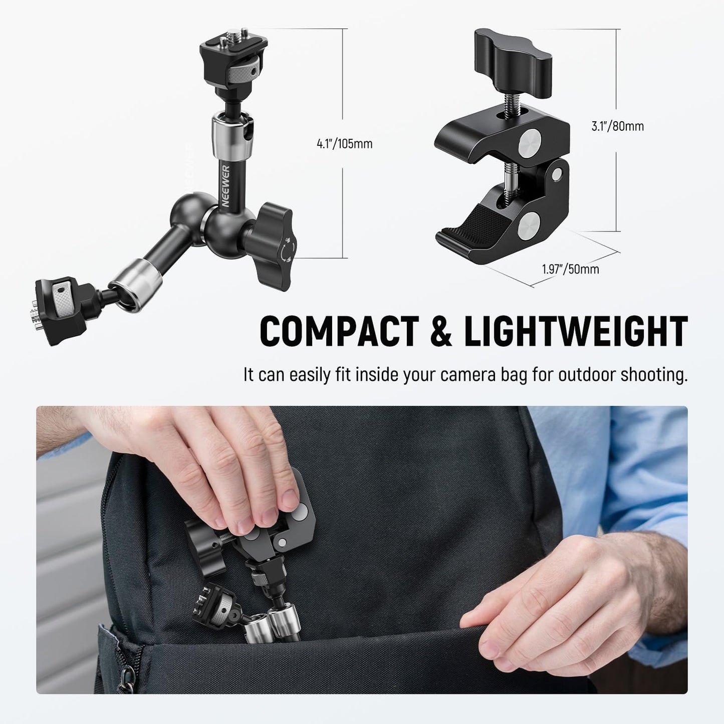 NEEWER 7" Articulated Magic Arm Clamp Mount with Super Clamp Camera Monitor Mount 1/4" 3/8" Positioning Pins Holes for DSLR Action Camera Video Light Compatible with SmallRig Cage, ST07C