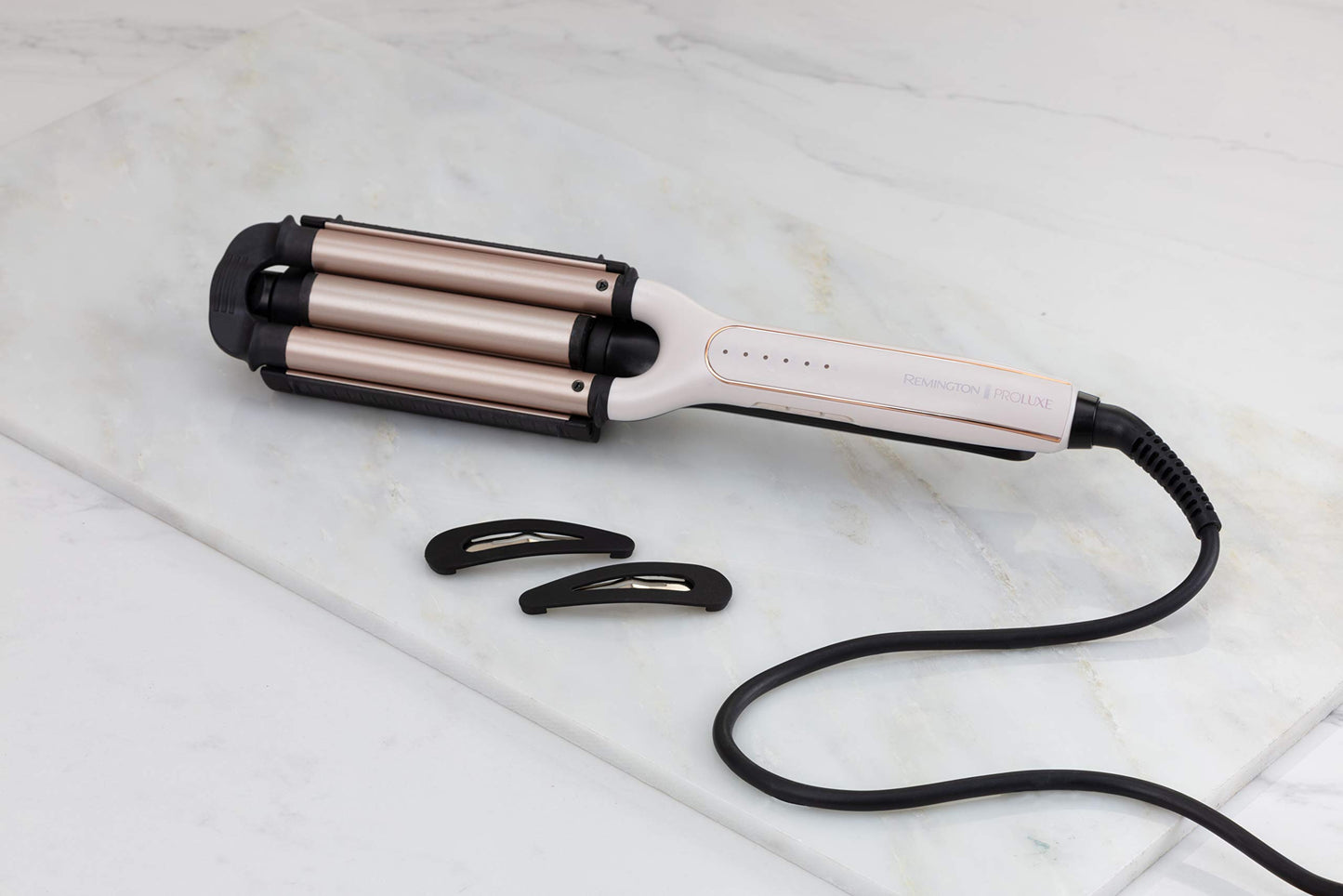 Remington wave iron [test winner] ProLuxe 4-in-1 curling iron: beach, natural waves, water waves, (digital display, temperature setting up to 210°C) crepe iron, multistyler CI91AW, white rose