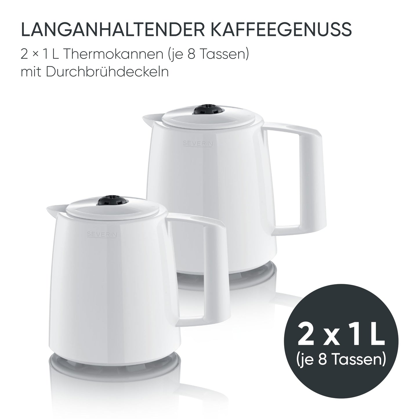 Severin filter coffee machine with 2 thermal jugs, coffee machine with brewing lid, drip-free pouring, long temperature storage, automatic switch-off, 1000 W, approx. 1 liter, white, KA 9309