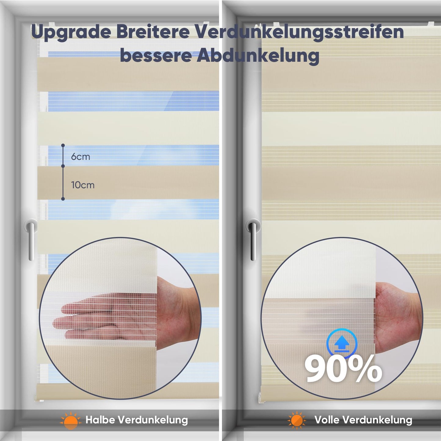 Sekey double roller blind Klemmfix without drilling for windows, two-tone double roller blind 60 cm wide, duo roller blind sun protection, 60x210cm, beige & brown - 4251966238754