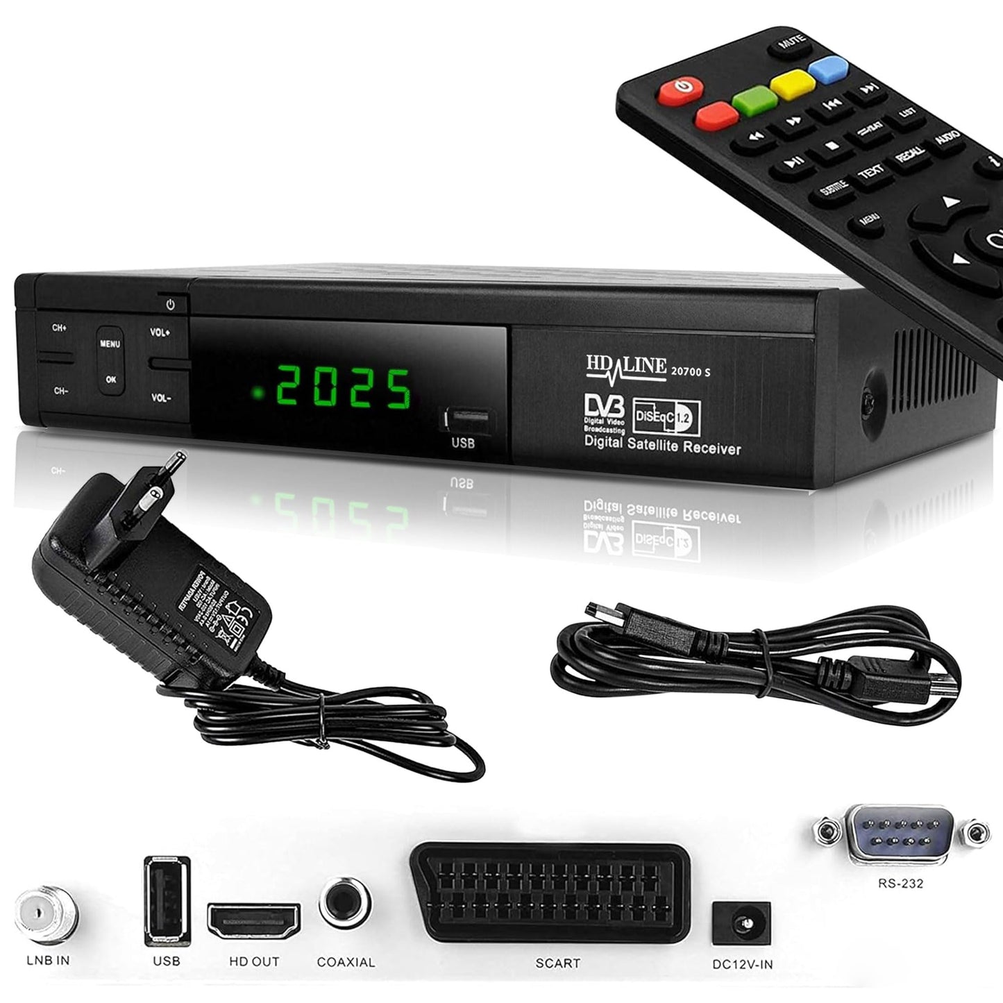 Hd-line 20700 HD Sat Receiver Satellite DVB S2 HD Receiver for SAT Digital Satellite SAT Receiver (DVB-S/S2, HDMI, SCART, 2X USB 2.0, Full HD 1080p) (Pre-programmed for Astra Hotbird and Türksat)