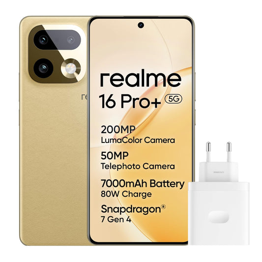 realme Smartphone 16 Pro+ 5G 256GB 8GB Master Gold INT+NFC RMX5131 EU AMZ - 6941764482920
