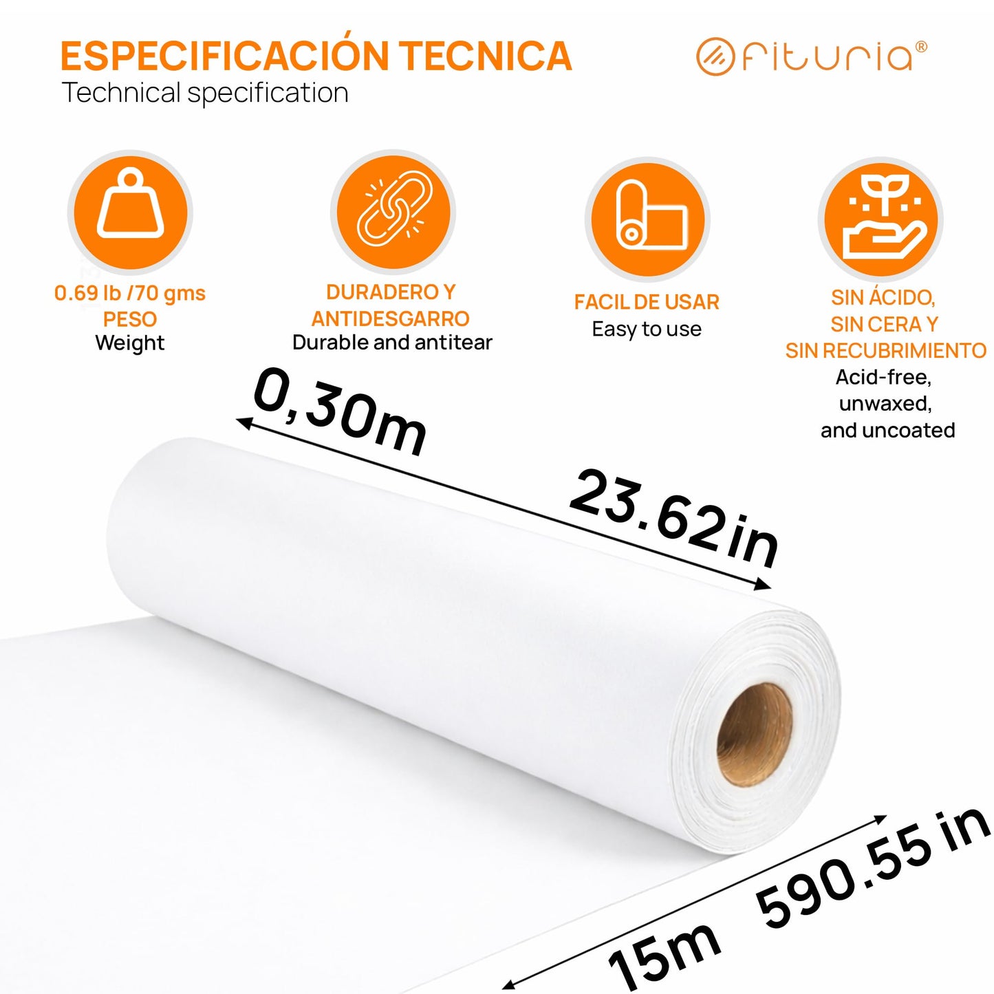 OFITURIA Kraft Paper White - Roll 0.30 × 15 m - 6 Rolls - Packaging Paper and Wrapping Paper - Craft Paper for DIY, Decoration and Sewing Patterns - Tear-Resistant and Easy to Cut - COM620-parent2