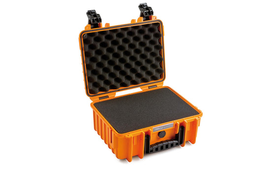 B&W outdoor transport case - type 3000 orange - with cube foam - waterproof according to IP67 certification, dustproof, shatterproof and indestructible - 3000/O/SI