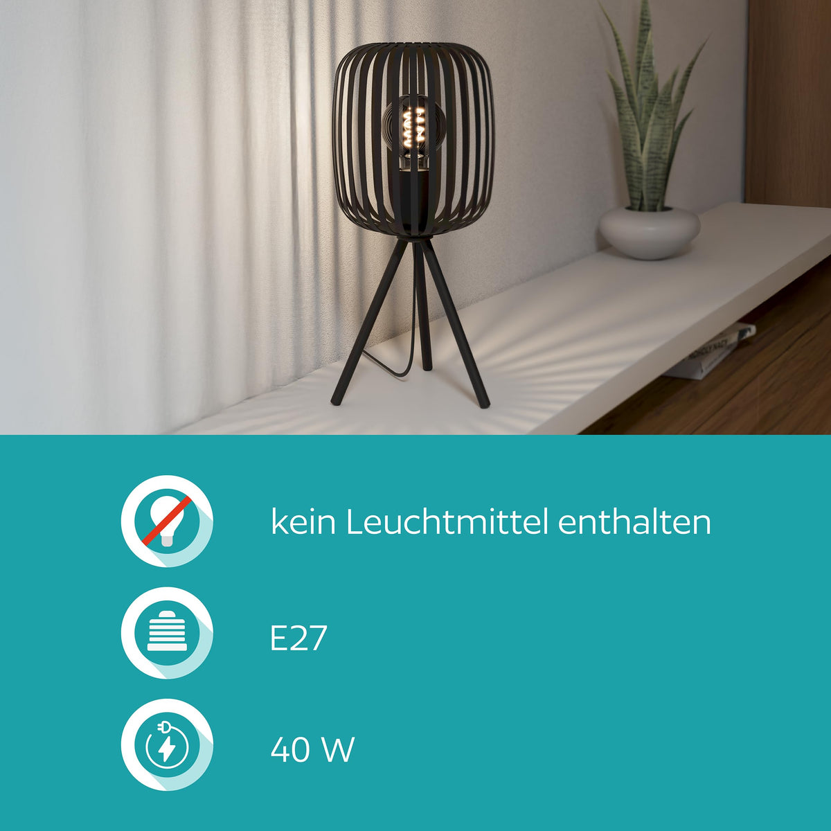 EGLO Table Lamp Romazzina, Tripod Nightstand Lamp - 900519