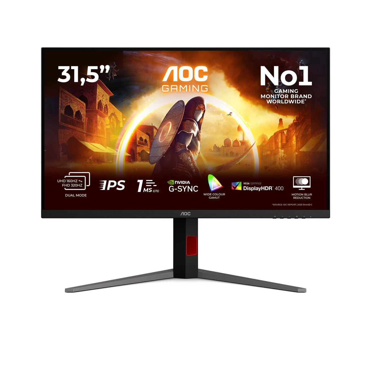 AOC U32G4U Monitor de Gaming de 32 Zoll cu Hub USB, mod dual, panou Fast IPS, 1ms GtG, Adaptive Sync, HDR400, G-Sync Comp., ajustare pe înălțime, (3840x2160@160Hz; 1920x1080@320Hz HDMI 2X 2.1 DP 1x 1.4) Negru