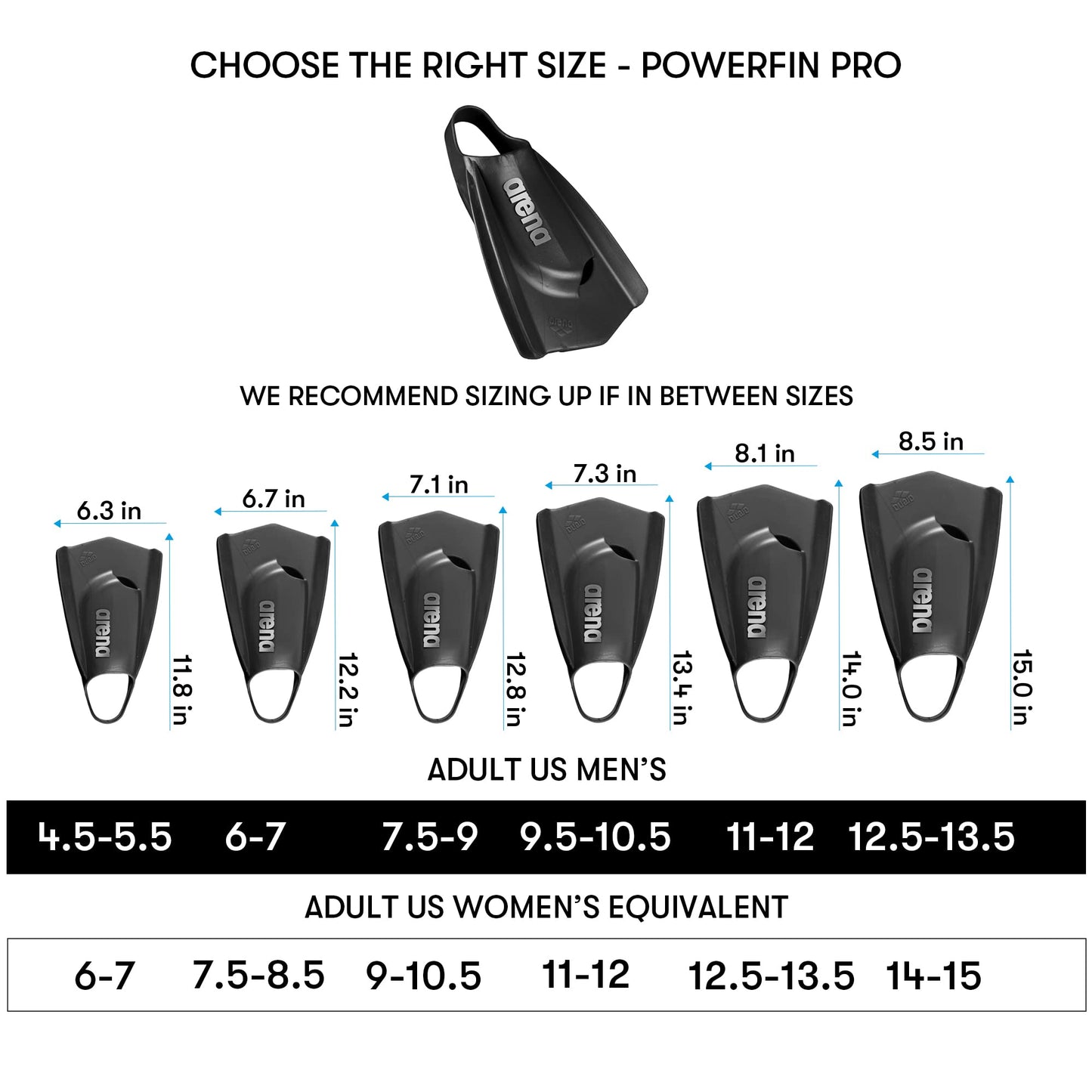 Arena Unisex Adult POWERFIN PRO II Fins, Black, 42-43 - 006151-100-9.5-10.5